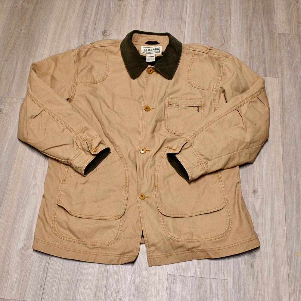 L.L. Bean Barn Coat Chore Jacket Duck Canvas Wool Blanket Lined Tan XL Vintage